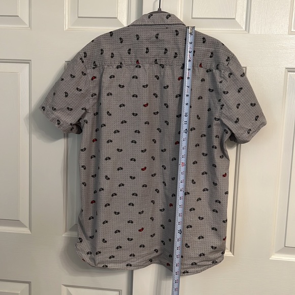 U35- Bruno Milano Modern Fit Gray Button Up Crab Pattern Shirt Size Large - Picture 2 of 10